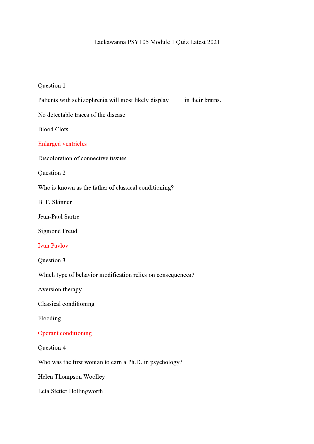 Preview of Lackawanna PSY105 Module 1 Quiz 2021 (New)